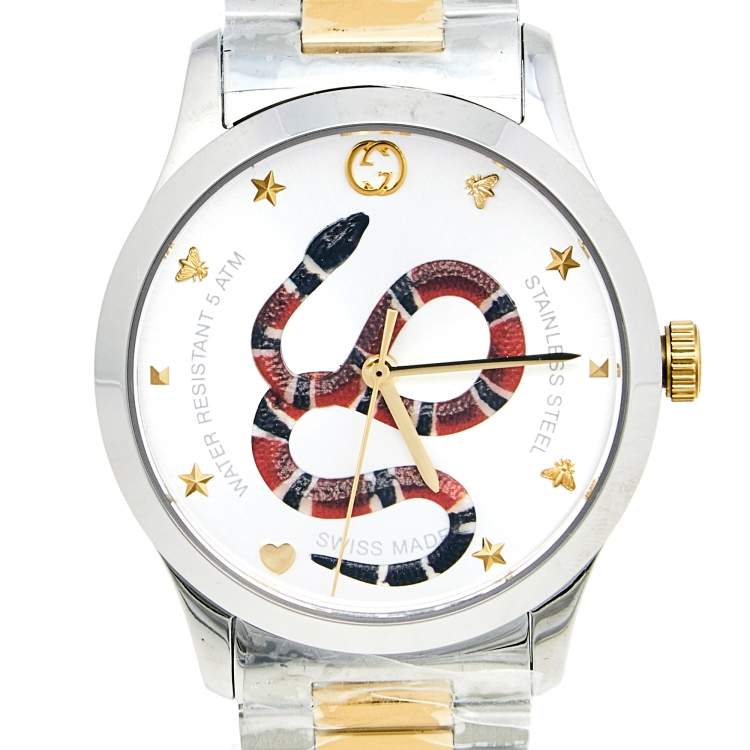Pre Owned Gucci Silver Snake Two Tone Stainless Steel G-Timeless YA1264075 Men's Wristwatch 38 mm