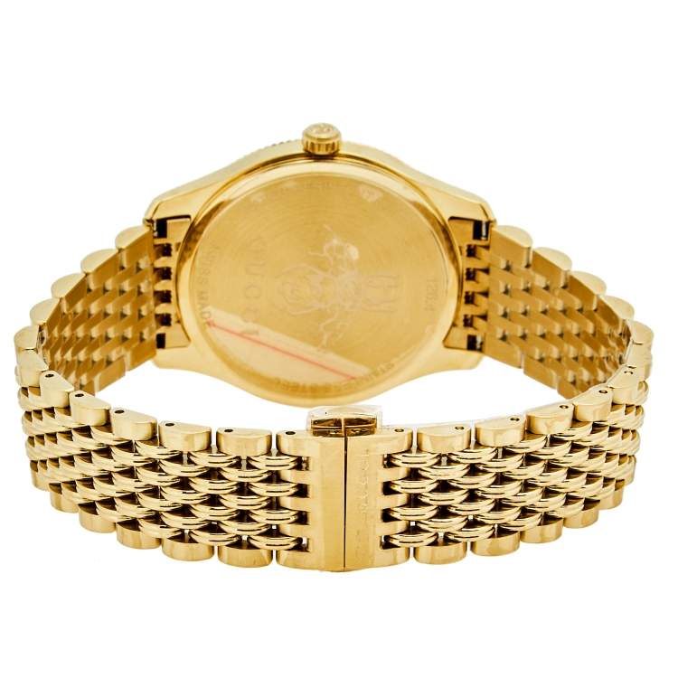 Pre Owned Gucci Silver Sunburst Yellow Gold PVD Coated Stainless Steel G-Timeless 126.4 Women's Wristwatch 36 mm