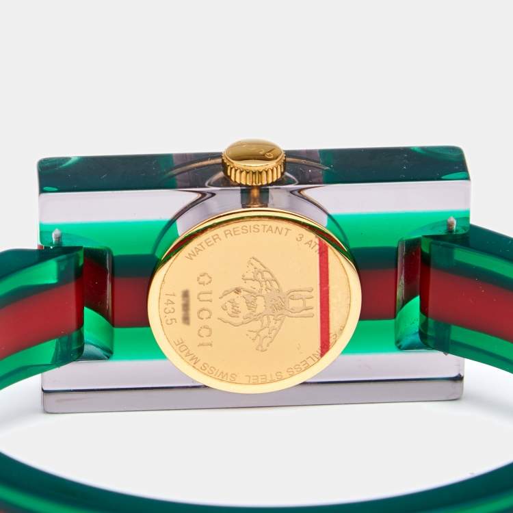 Pre Owned Gucci Skeleton Plexiglass Gold Plated Stainless Steel 143.5 Women's Wristwatch 24 mm