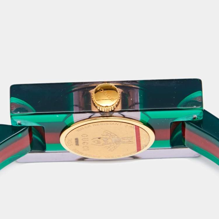 Pre Owned Gucci Skeleton Plexiglass Gold Plated Stainless Steel 143.5 Women's Wristwatch 24 mm