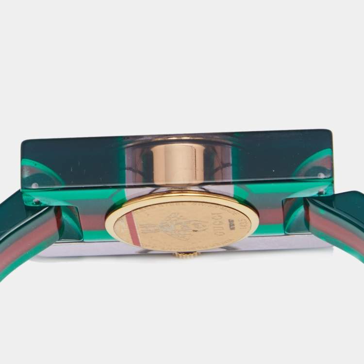 Pre Owned Gucci Skeleton Plexiglass Gold Plated Stainless Steel 143.5 Women's Wristwatch 24 mm
