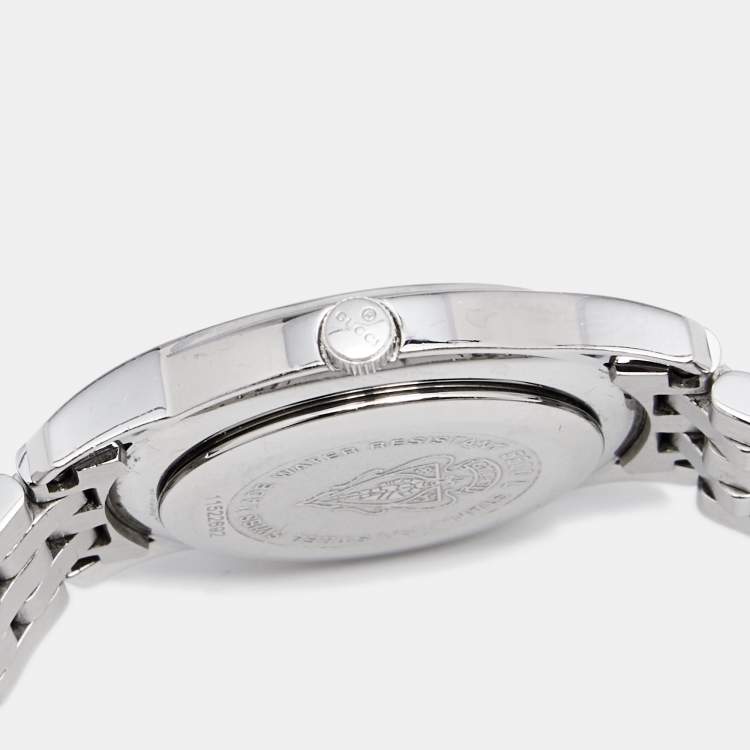 Pre Owned Gucci Mother of Pearl Stainless Steel Diamond G-Class YA055510 Women's Wristwatch 27 mm