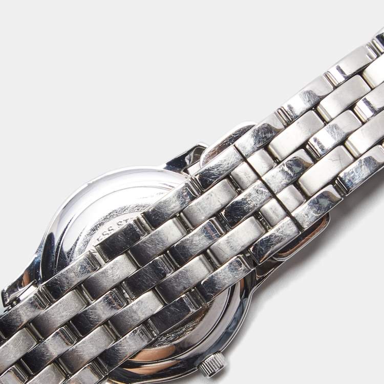 Pre Owned Gucci Mother of Pearl Stainless Steel Diamond G-Class YA055510 Women's Wristwatch 27 mm