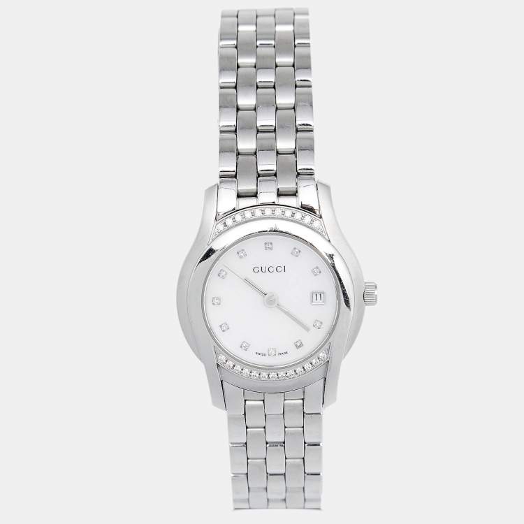 Gucci Mother of Pearl Stainless Steel Diamond G-Class YA055510 Women's ...
