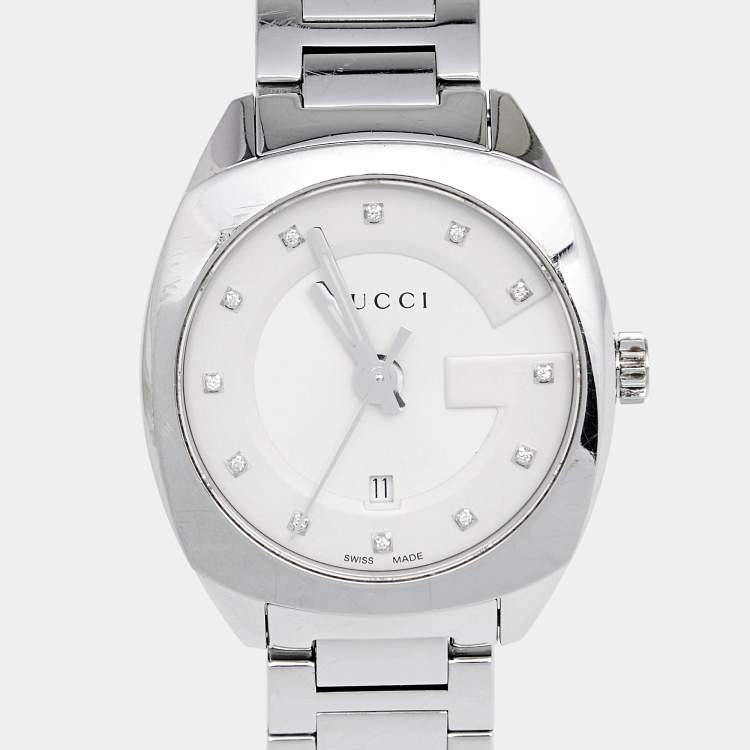 Pre Owned Gucci White Diamond Stainless Steel GG2570 YA142504 Women's Wristwatch 29 mm