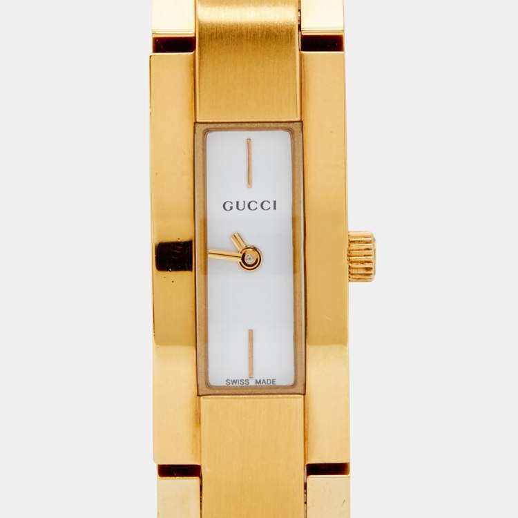 Pre Owned Gucci White Gold Plated Stainless Steel 4600L Women's Wristwatch 13 mm