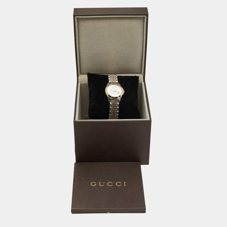Pre Owned Gucci Silver Two Tone Stainless Steel G-Timeless YA126511 Women's Wristwatch 27 mm