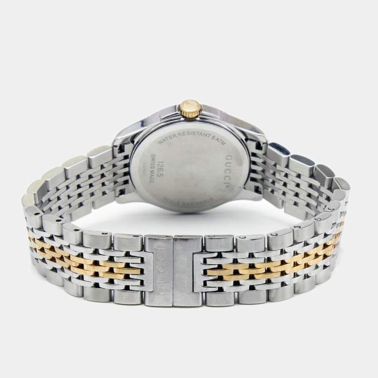 Pre Owned Gucci Silver Two Tone Stainless Steel G-Timeless YA126511 Women's Wristwatch 27 mm