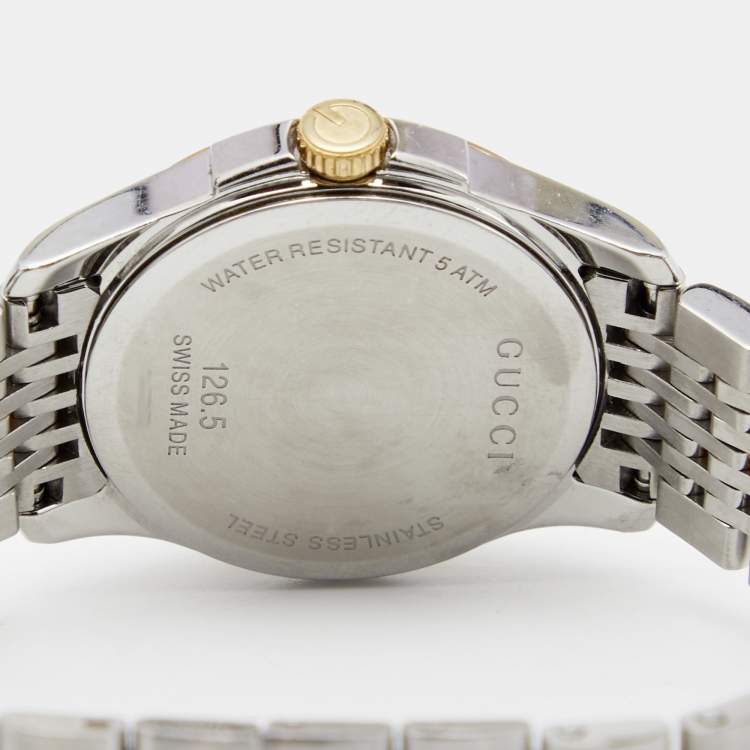 Pre Owned Gucci Silver Two Tone Stainless Steel G-Timeless YA126511 Women's Wristwatch 27 mm