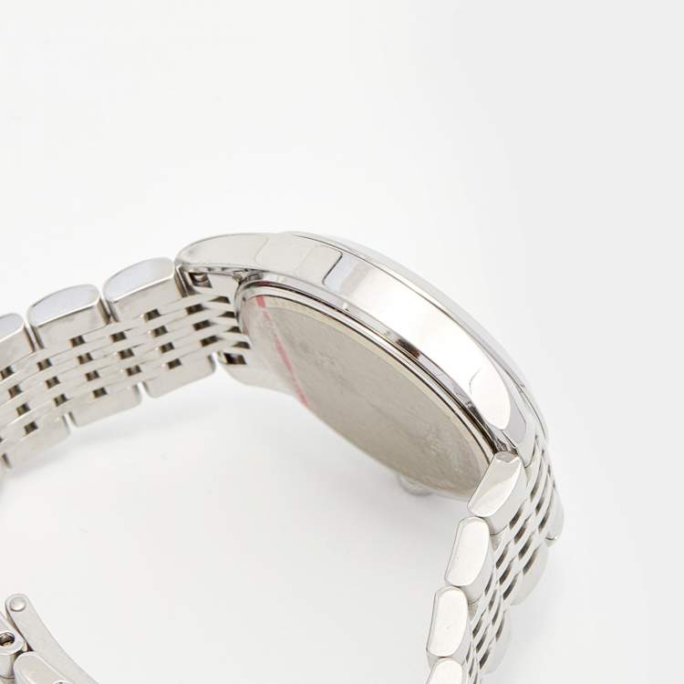 Pre Owned Gucci Mother Of Pearl Stainless Steel Diamond G-Timeless YA126504 Women's Wristwatch 27 mm