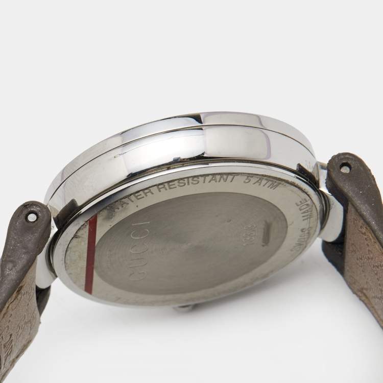 Pre Owned Gucci Grey Stainless Steel Leather Interlocking G 133.3 Women's Wristwatch 37 mm