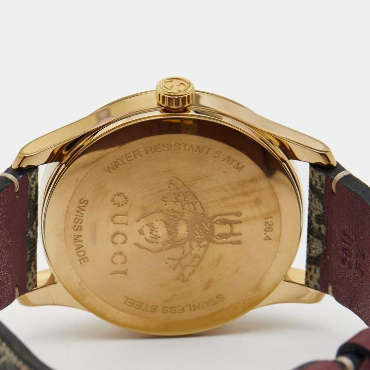 Pre Owned Gucci Pink Blossom Rose Gold Plated Stainless Steel Leather G-Timeless YA1264038 Women's Wristwatch 38 mm 