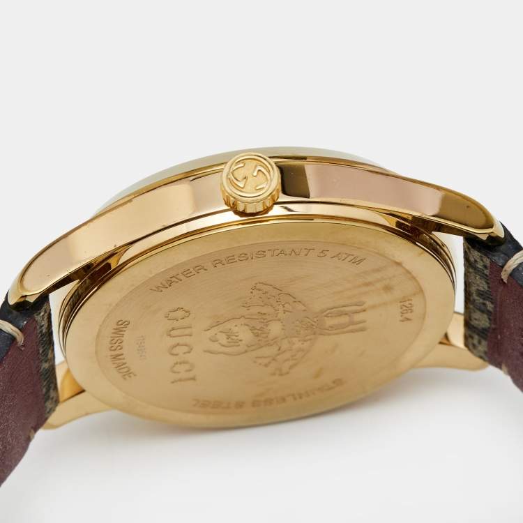 Pre Owned Gucci Pink Blossom Rose Gold Plated Stainless Steel Leather G-Timeless YA1264038 Women's Wristwatch 38 mm 