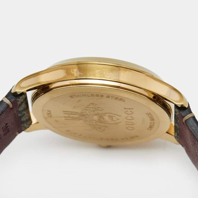 Pre Owned Gucci Pink Blossom Rose Gold Plated Stainless Steel Leather G-Timeless YA1264038 Women's Wristwatch 38 mm 