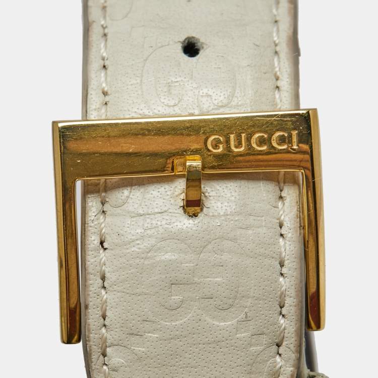 Pre Owned Gucci White Gold Plated Stainless Steel Leather G-Timeless 126.4 Women's Wristwatch 38 mm