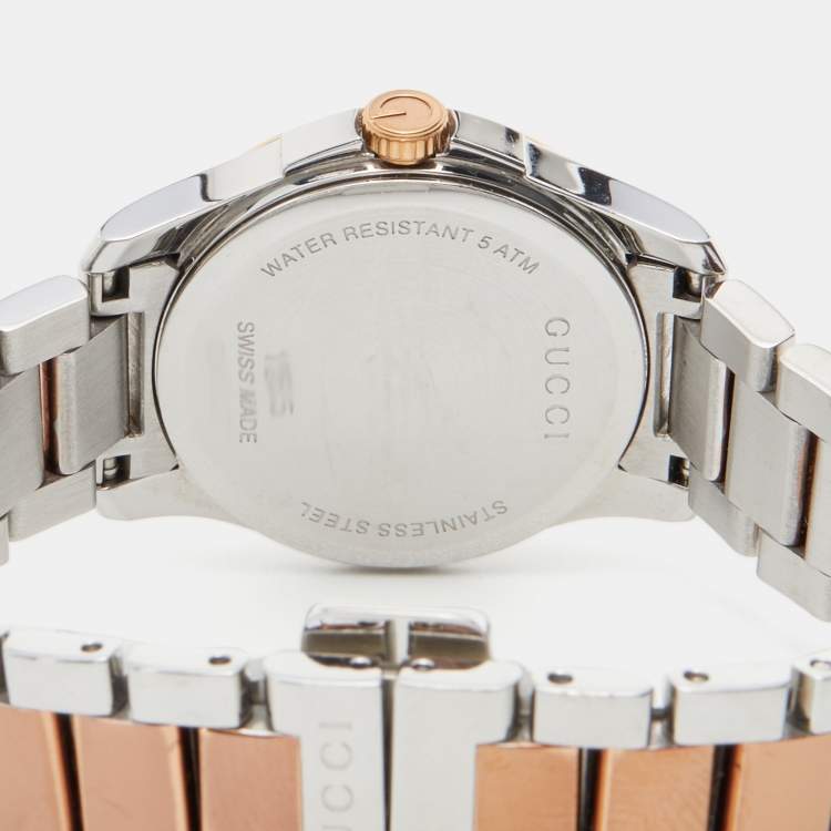 Pre Owned  Gucci Mother Of Pearl Two-Tone Stainless Steel Diamond YA126544 Women's Wristwatch 27 mm