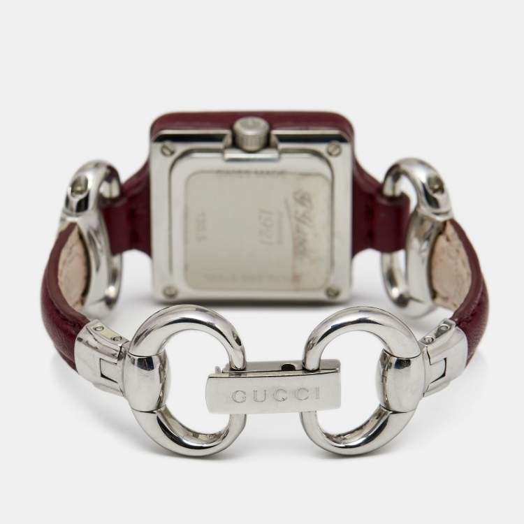 Pre Owned Gucci White Leather Stainless Steel 1921 Horsebit 130.5 Women's Wristwatch 25 mm