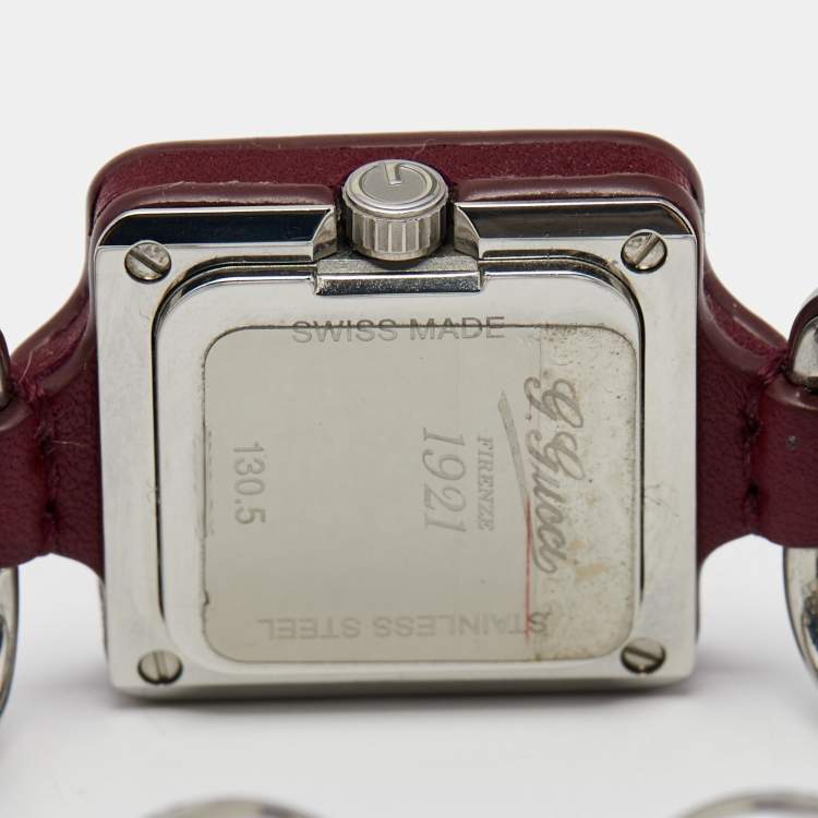 Pre Owned Gucci White Leather Stainless Steel 1921 Horsebit 130.5 Women's Wristwatch 25 mm