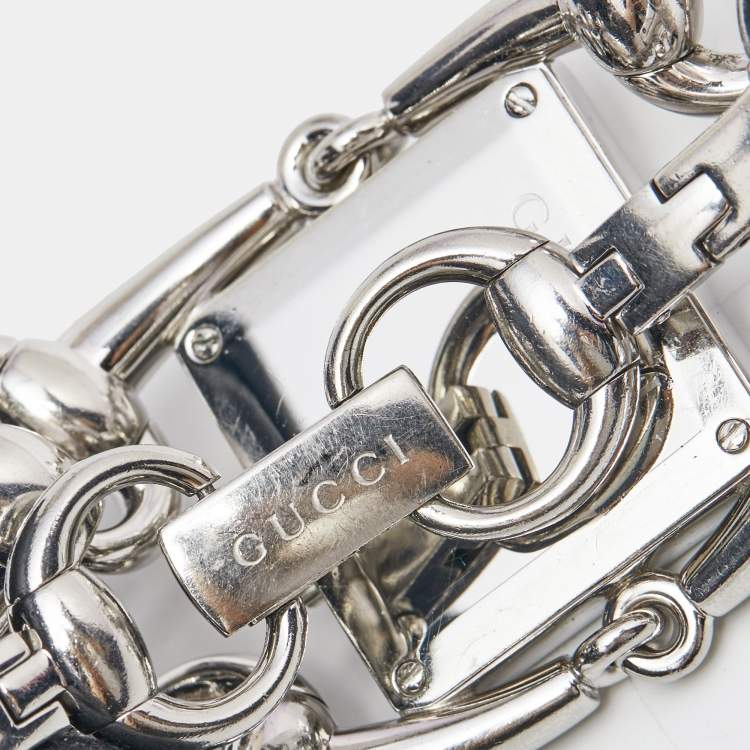 Pre Owned Gucci Mother of Pearl Stainless Steel Diamond Signoria Horsebit 116.3 Women's Wristwatch 25 mm