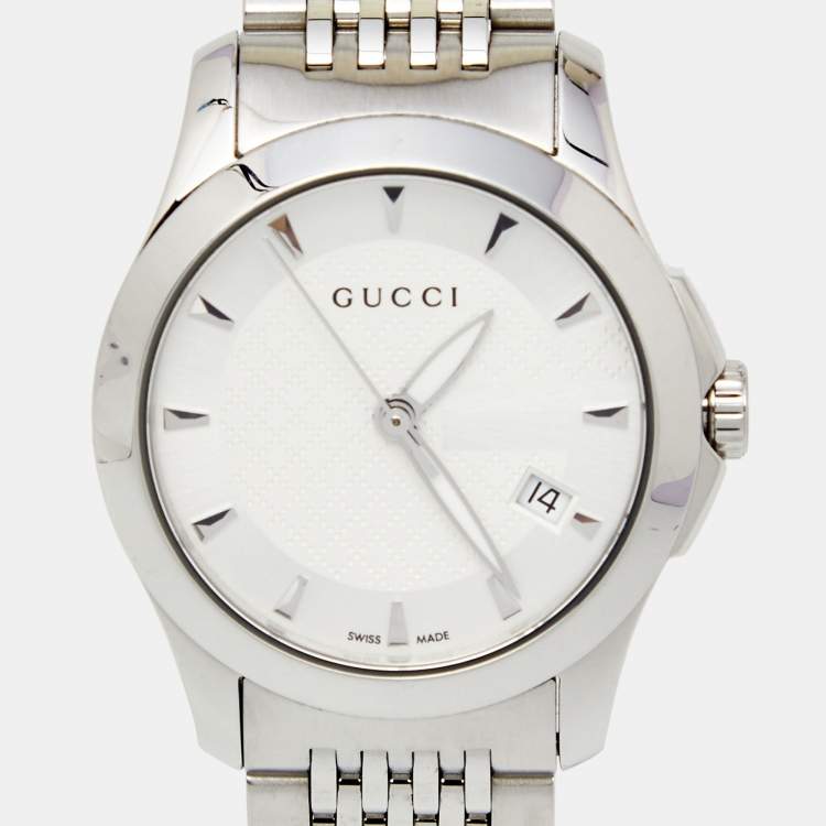 Pre Owned Gucci Silver Stainless Steel G-Timeless 126.5 Women's Wristwatch 27 mm