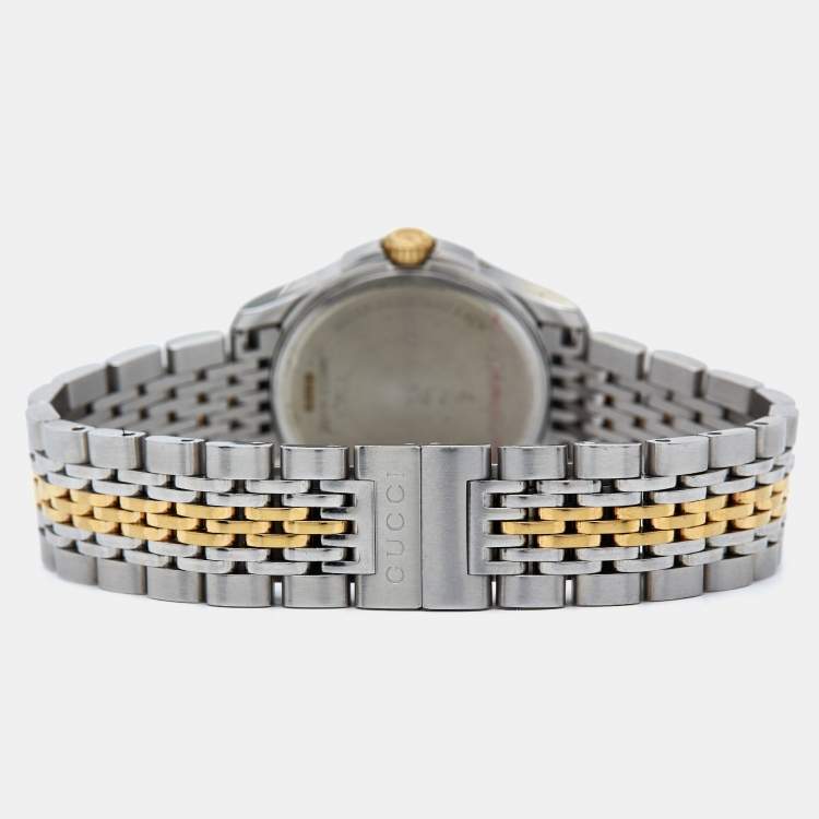 Pre Owned Gucci Silver Two-Tone Stainless Steel G Timeless 126.5 Women's Wristwatch 27 mm