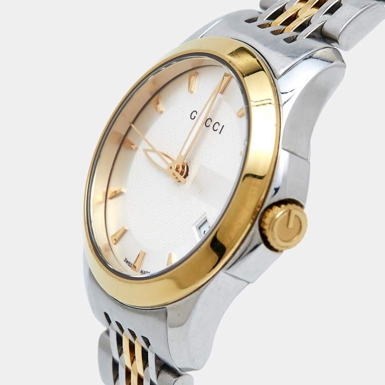Pre Owned Gucci Silver Two-Tone Stainless Steel G Timeless 126.5 Women's Wristwatch 27 mm