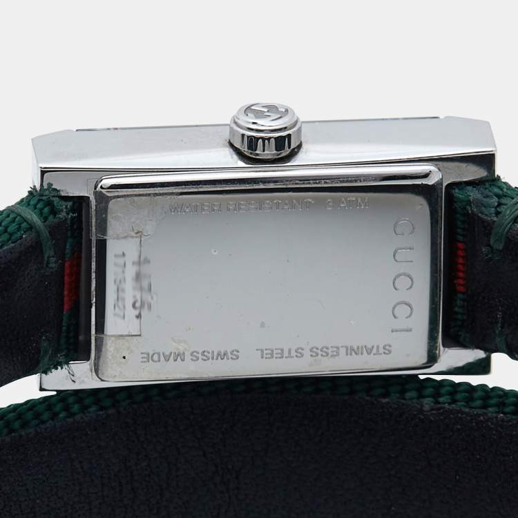 Pre Owned  Gucci Green Red Stainless Steel Canvas Leather G-Frame YA147503 Women's Wristwatch 14 mm