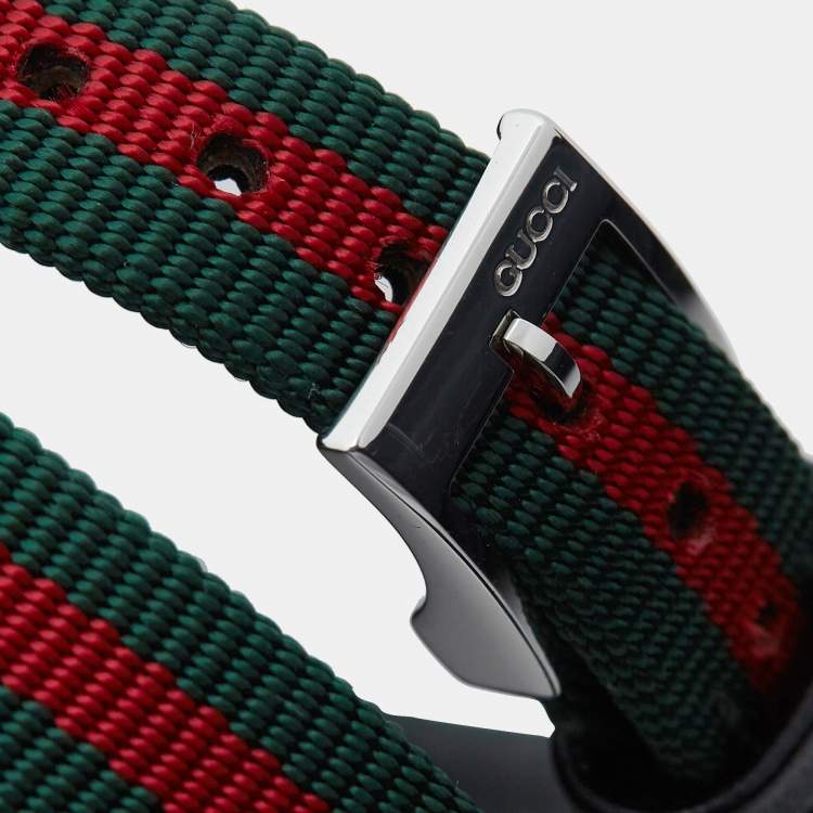 Pre Owned  Gucci Green Red Stainless Steel Canvas Leather G-Frame YA147503 Women's Wristwatch 14 mm