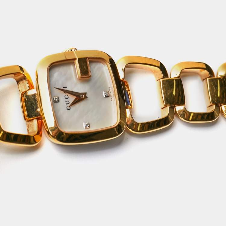 Pre Owned Gucci Mother of Pearl Rose Gold Plated Stainless Steel G-Series 125.5 Women's Wristwatch 24 mm