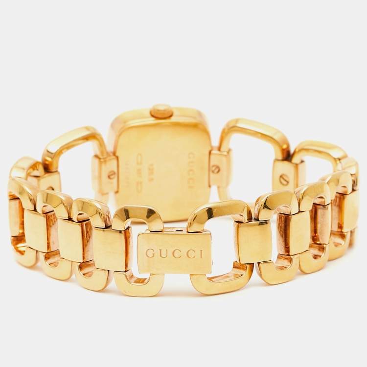 Pre Owned Gucci Mother of Pearl Rose Gold Plated Stainless Steel G-Series 125.5 Women's Wristwatch 24 mm