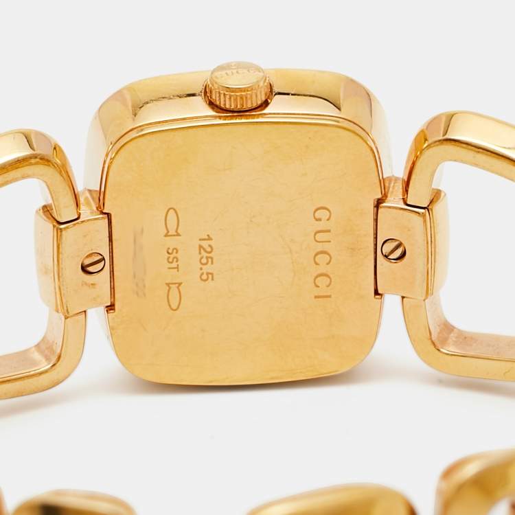 Pre Owned Gucci Mother of Pearl Rose Gold Plated Stainless Steel G-Series 125.5 Women's Wristwatch 24 mm