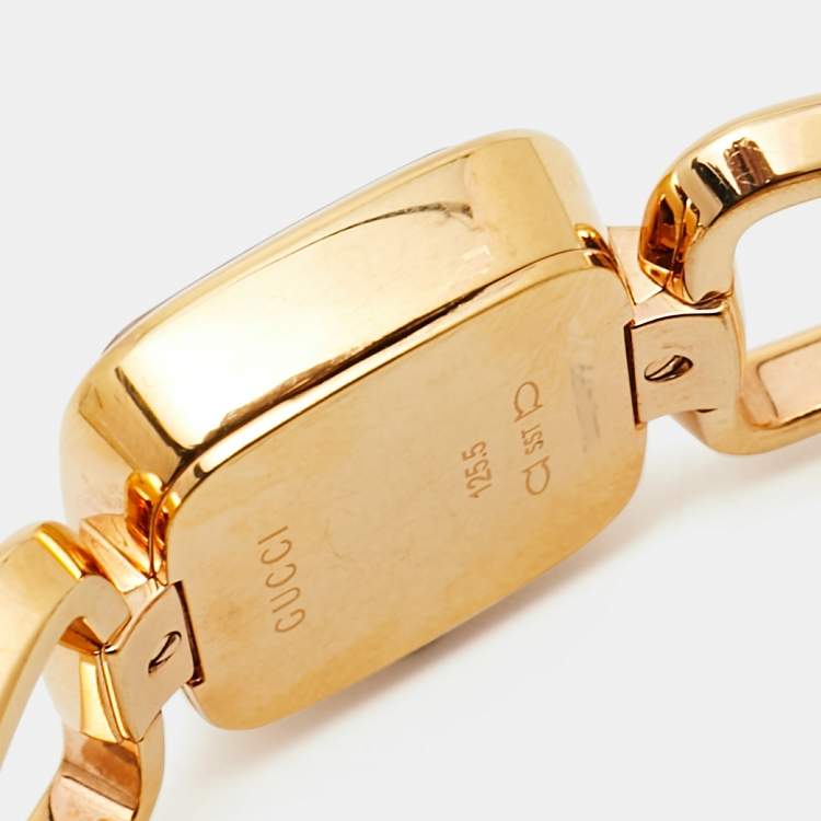 Pre Owned Gucci Mother of Pearl Rose Gold Plated Stainless Steel G-Series 125.5 Women's Wristwatch 24 mm