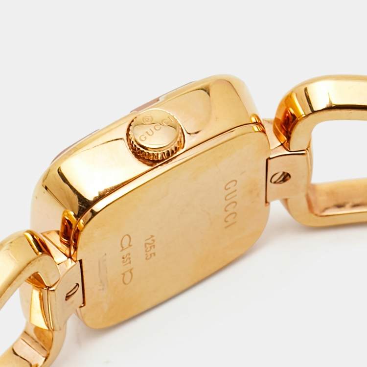 Pre Owned Gucci Mother of Pearl Rose Gold Plated Stainless Steel G-Series 125.5 Women's Wristwatch 24 mm