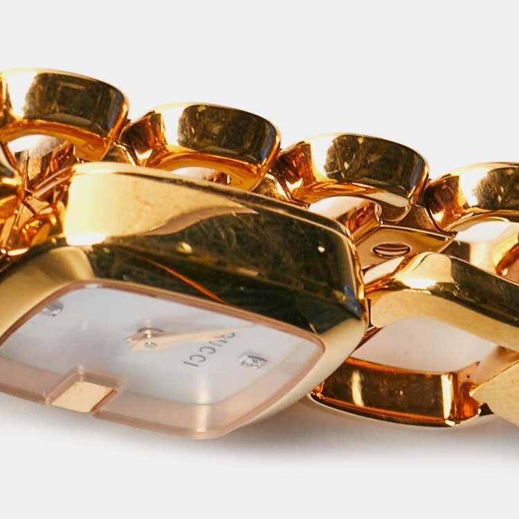 Pre Owned Gucci Mother of Pearl Rose Gold Plated Stainless Steel G-Series 125.5 Women's Wristwatch 24 mm