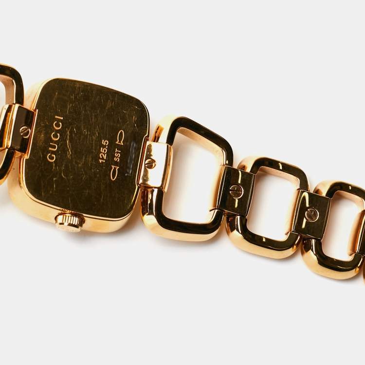 Pre Owned Gucci Mother of Pearl Rose Gold Plated Stainless Steel G-Series 125.5 Women's Wristwatch 24 mm