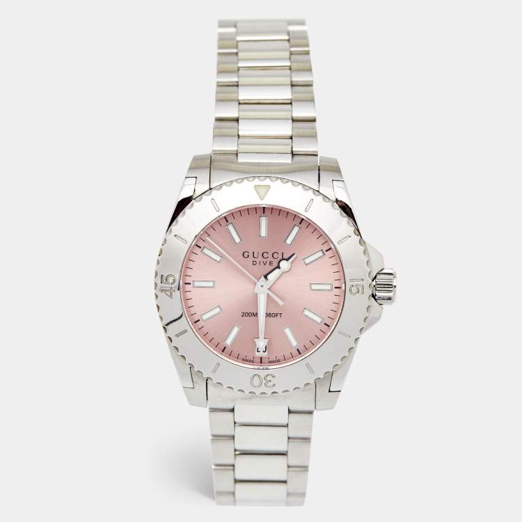 Gucci Pink Stainless Steel Dive YA136401 Women's Wristwatch 32 mm Gucci ...