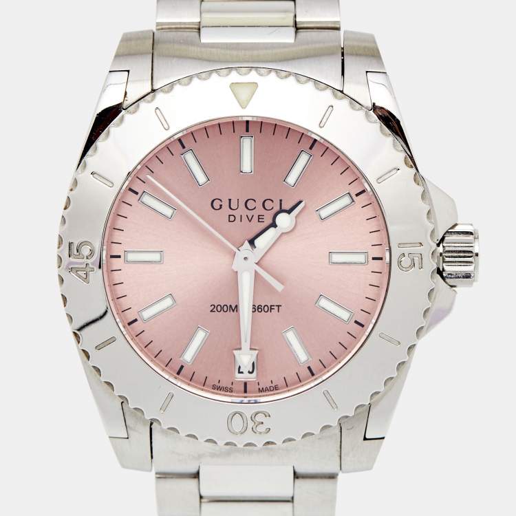 مملوكة مسبقًا Gucci Pink Stainless Steel Dive YA136401 Women's Wristwatch 32 mm
