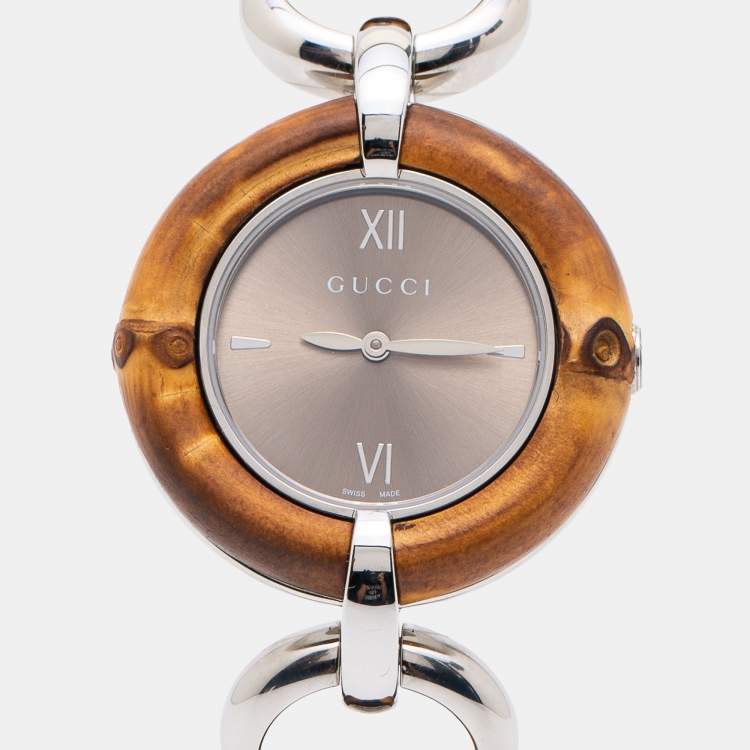 Pre Owned Gucci Champagne Stainless Steel Bamboo 132.4 Women's Wristwatch 36 mm