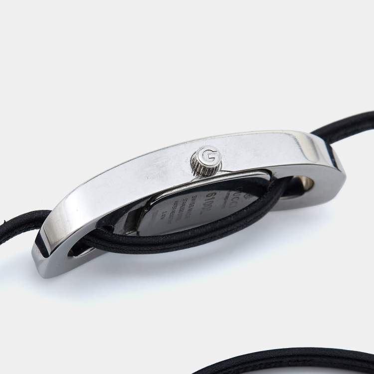 Pre Owned Gucci Black Stainless Steel Leather 6100L Women's Wristwatch 14 mm