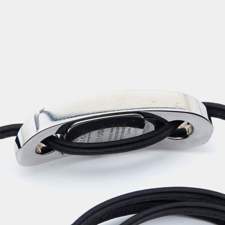 Pre Owned Gucci Black Stainless Steel Leather 6100L Women's Wristwatch 14 mm