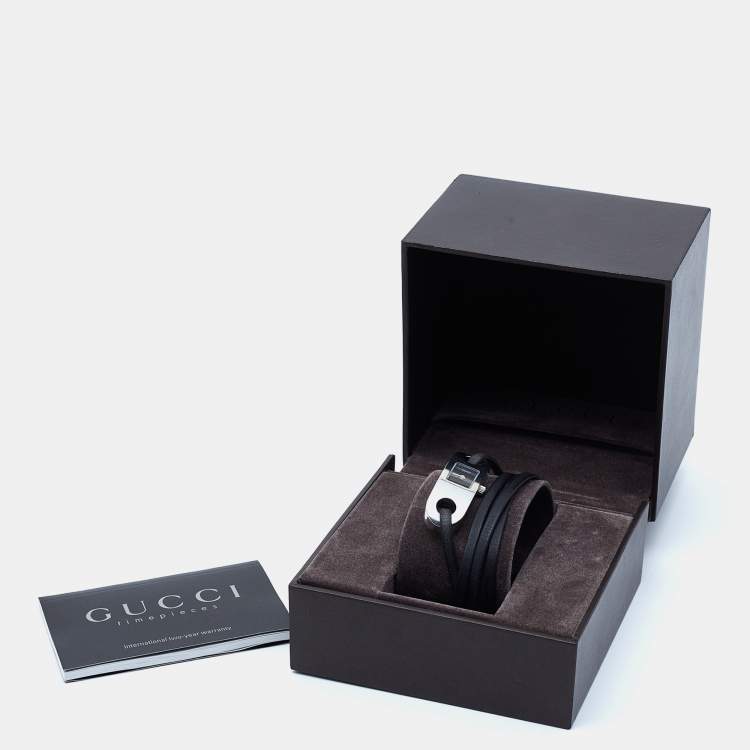 Pre Owned Gucci Black Stainless Steel Leather 6100L Women's Wristwatch 14 mm