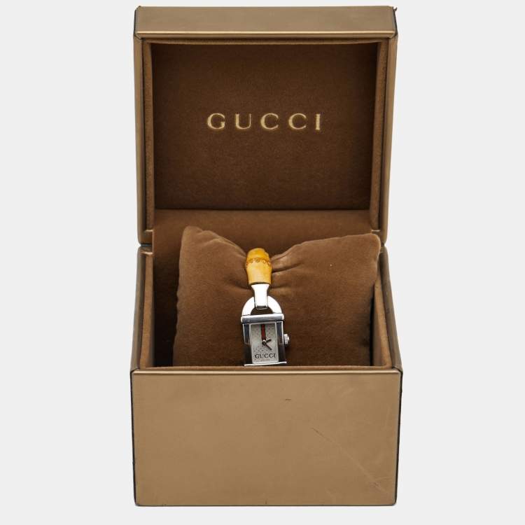 Pre Owned Gucci Silver Stainless Steel Bamboo 6800L Women's Wristwatch 16 mm