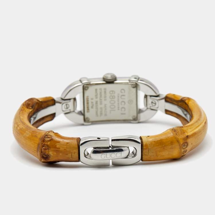 Pre Owned Gucci Silver Stainless Steel Bamboo 6800L Women's Wristwatch 16 mm