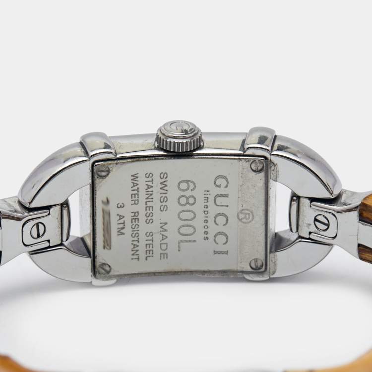 Pre Owned Gucci Silver Stainless Steel Bamboo 6800L Women's Wristwatch 16 mm