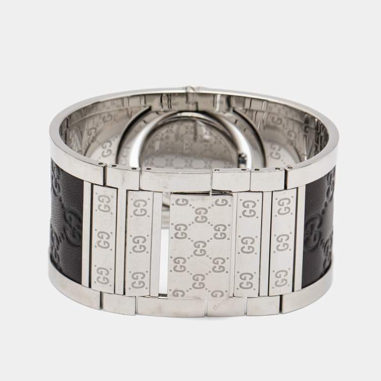 Pre Owned Gucci Brown Stainless Steel Leather Twirl YA112433 Women's Wristwatch 33 mm 