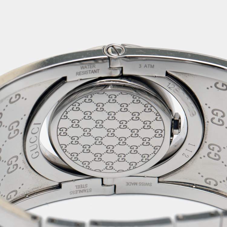Pre Owned Gucci Brown Stainless Steel Leather Twirl YA112433 Women's Wristwatch 33 mm 