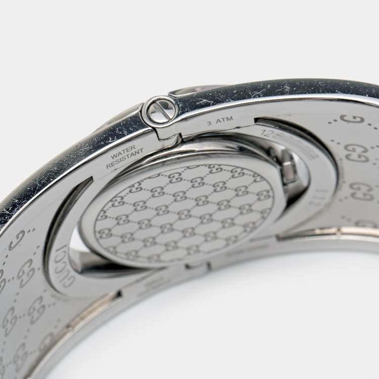 Pre Owned Gucci Brown Stainless Steel Leather Twirl YA112433 Women's Wristwatch 33 mm 