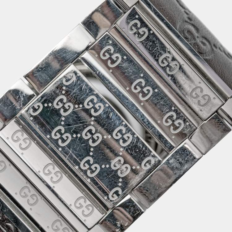 Pre Owned Gucci Brown Stainless Steel Leather Twirl YA112433 Women's Wristwatch 33 mm 