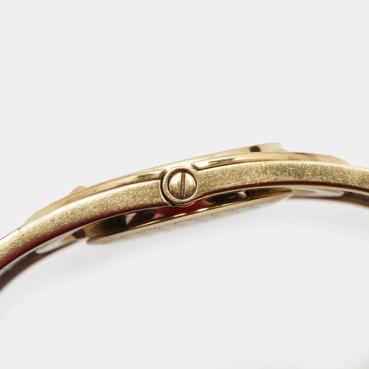 Pre Owned Gucci Brown Two Tone Stainless Steel Leather Twirl YA112434 Women's Wristwatch 33 mm