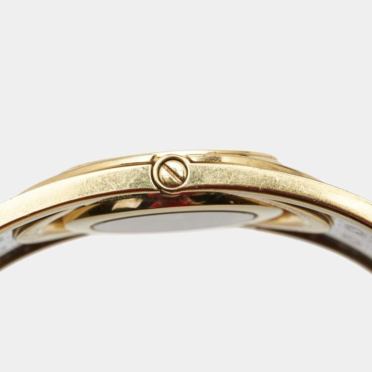 Pre Owned Gucci Brown Two Tone Stainless Steel Leather Twirl YA112434 Women's Wristwatch 33 mm